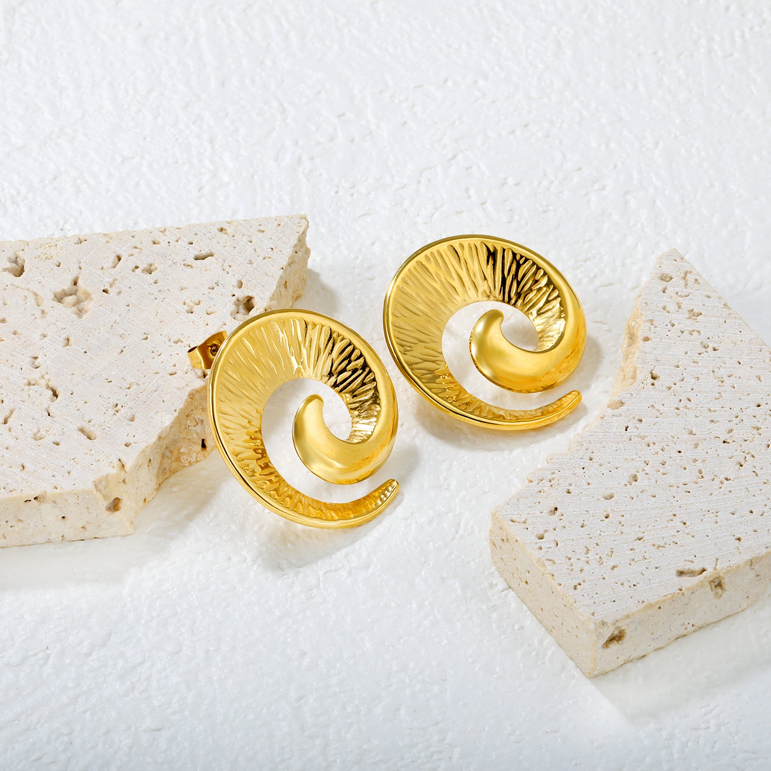 Wholesale Stainless Steel Luxe Spiral Ram Horn Stud EarringsHigh-resolution Lifestyle Photos
