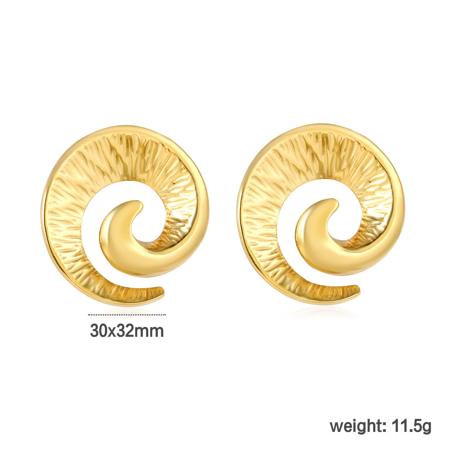 Wholesale Stainless Steel Luxe Spiral Ram Horn Stud Earringsdimension diagram with measurements