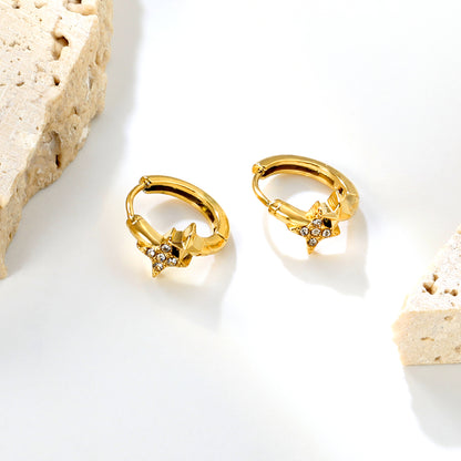 Wholesale Stainless Steel Modern Four-Point Star CZ Hoop EarringsHigh-resolution Lifestyle Photos