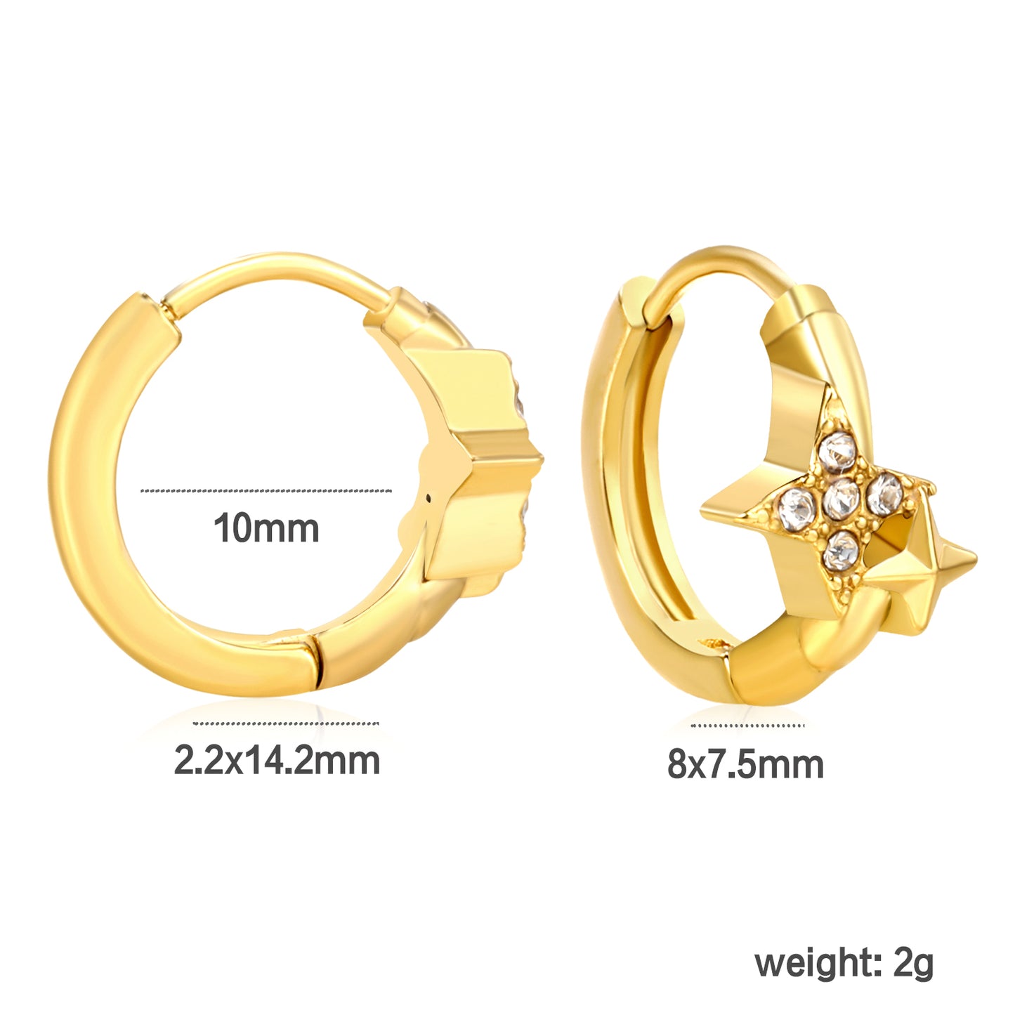 Wholesale Stainless Steel Modern Four-Point Star CZ Hoop Earringsdimension diagram with measurements