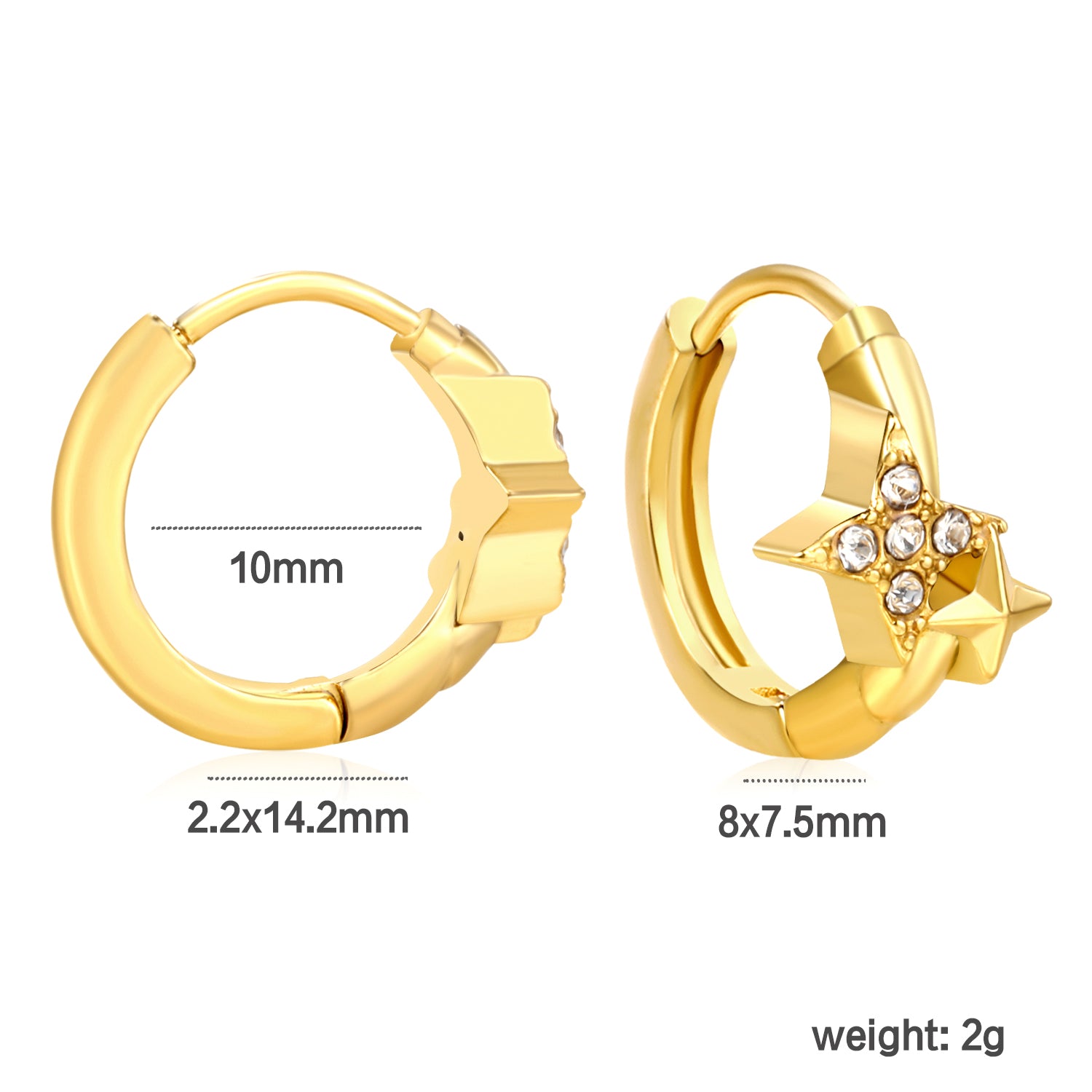 Wholesale Stainless Steel Modern Four-Point Star CZ Hoop Earringsdimension diagram with measurements