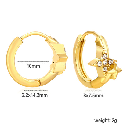 Wholesale Stainless Steel Modern Four-Point Star CZ Hoop Earringsdimension diagram with measurements