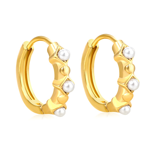 Wholesale Stainless Steel Modern Rhombus and Pearl Hoop EarringsHigh-resolution on white background
