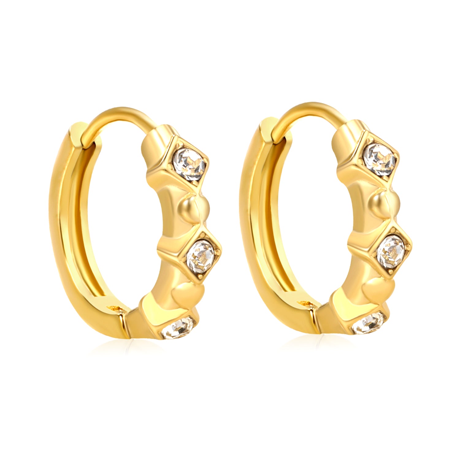 Wholesale Stainless Steel Modern Rhombus and Pearl Hoop EarringsHigh-resolution on white background_cz