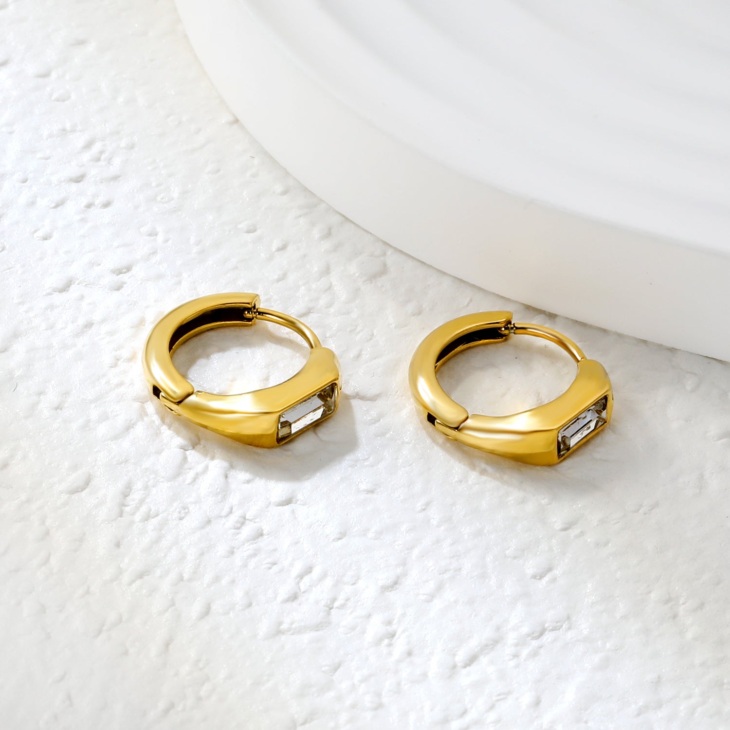 Wholesale Stainless Steel Modern Square Czech Crystal Hoop EarringsHigh-resolution Lifestyle Photos