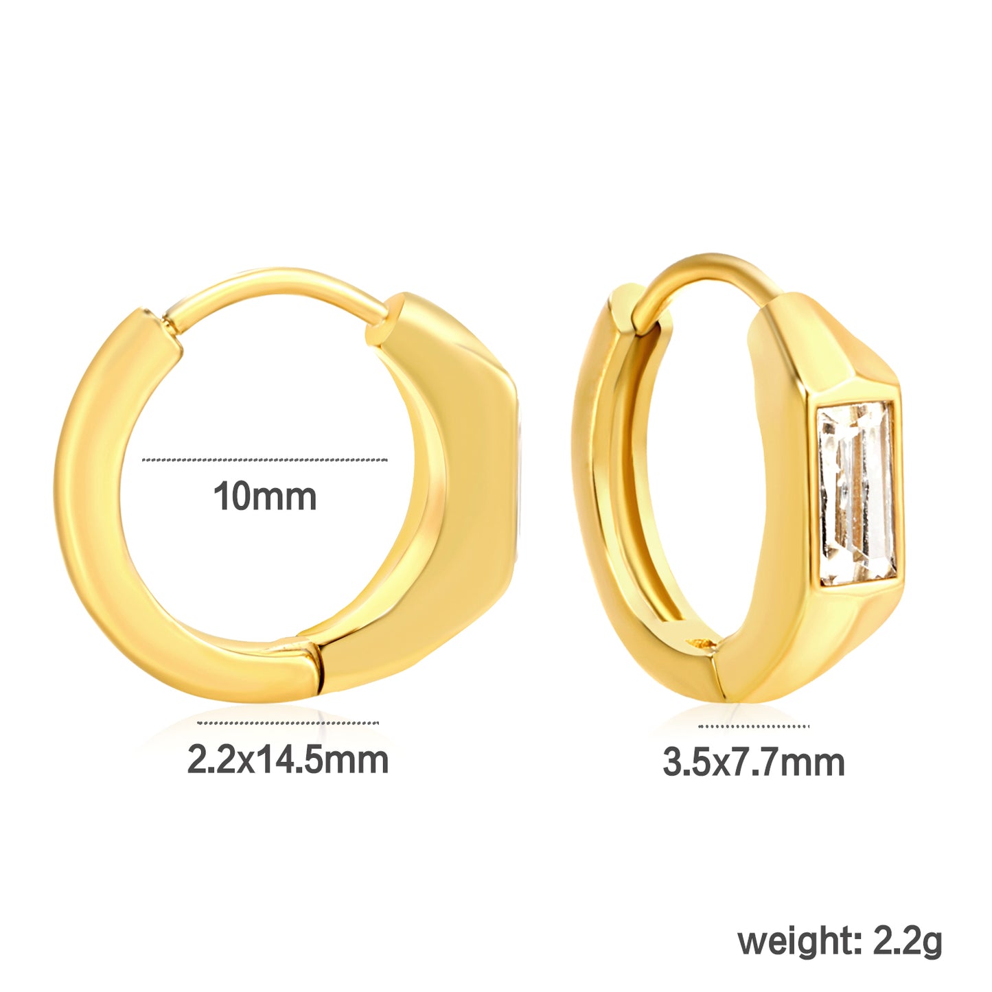 Wholesale Stainless Steel Modern Square Czech Crystal Hoop Earringsdimension diagram with measurements
