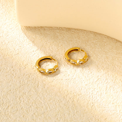 Wholesale Stainless Steel Natural Oval Zircon Hoop EarringsClose-ups of the gold plating and details