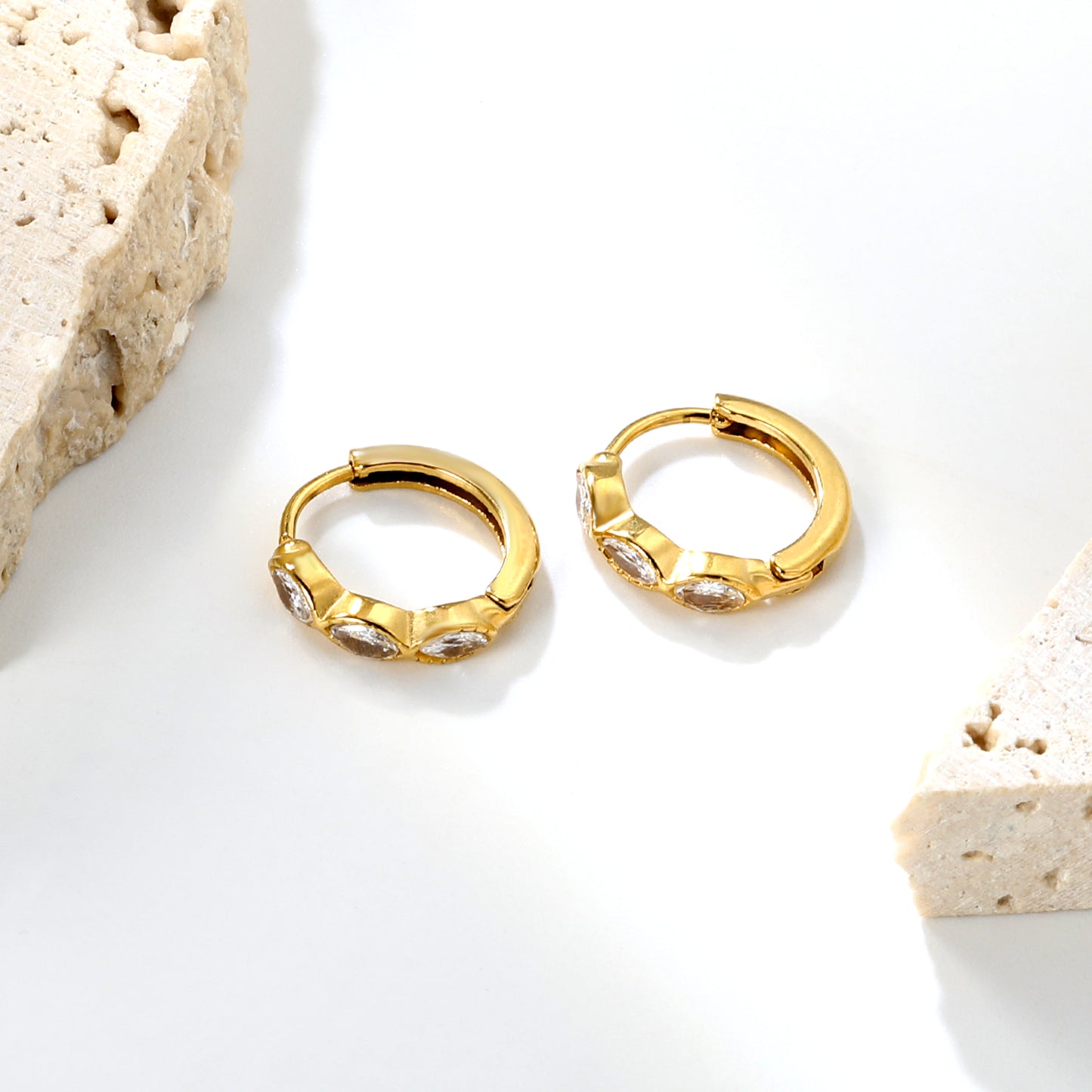 Wholesale Stainless Steel Natural Oval Zircon Hoop EarringsHigh-resolution Lifestyle Photos