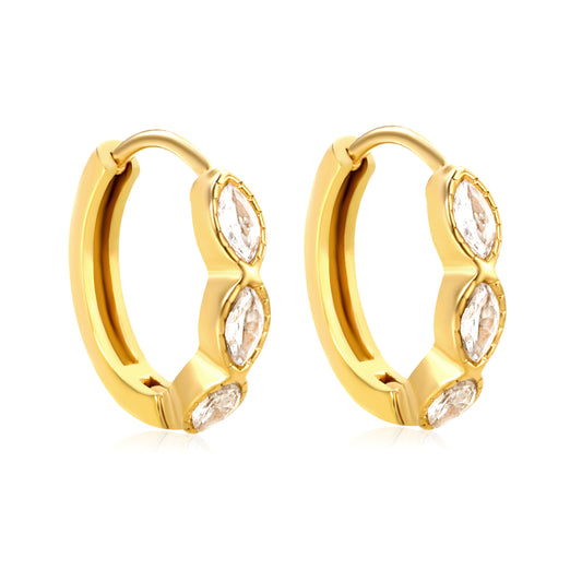 Wholesale Stainless Steel Natural Oval Zircon Hoop EarringsHigh-resolution on white background