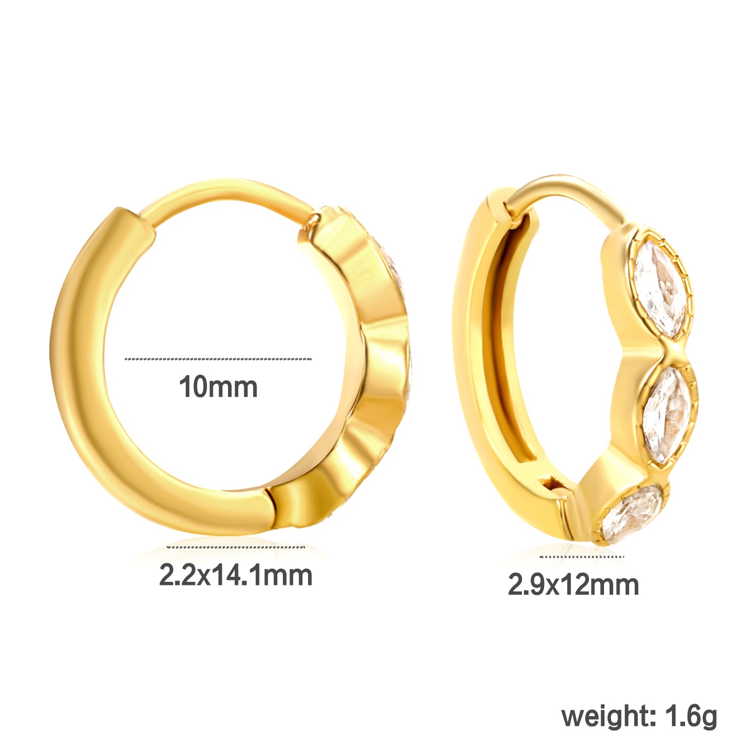 Wholesale Stainless Steel Natural Oval Zircon Hoop Earringsdimension diagram with measurements