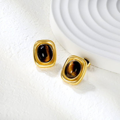 Wholesale Stainless Steel Natural Tiger Eye Stone Stud EarringsClose-up of the light-colored ambiance