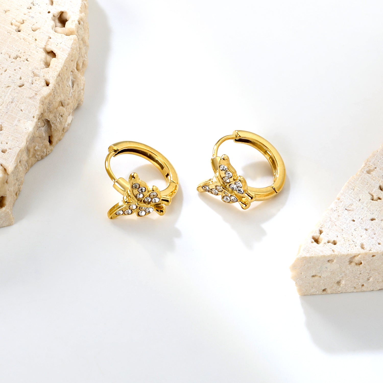 Wholesale Stainless Steel Romantic Butterfly Zircon Hoop EarringsHigh-resolution Lifestyle Photos