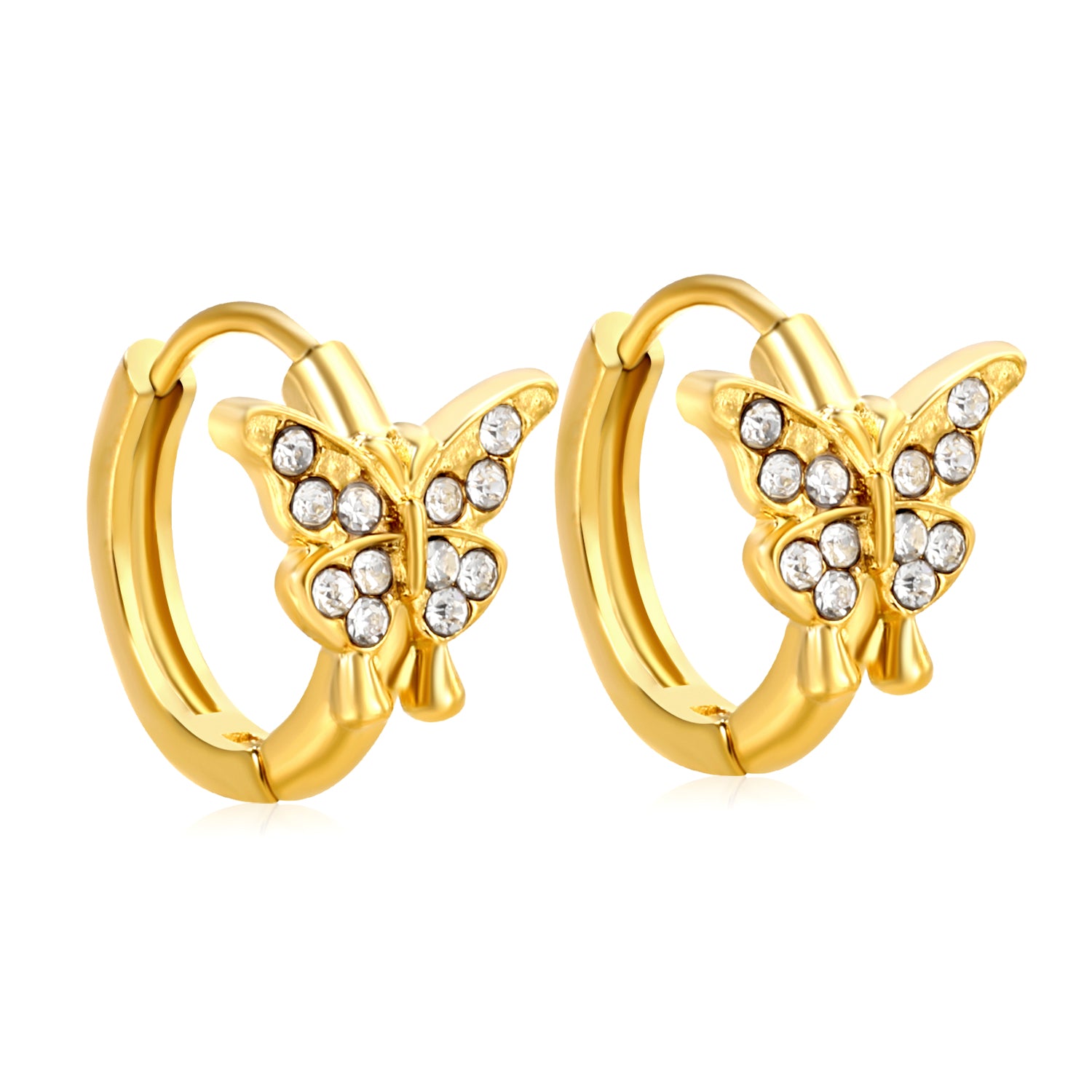 Wholesale Stainless Steel Romantic Butterfly Zircon Hoop EarringsHigh-resolution on white background