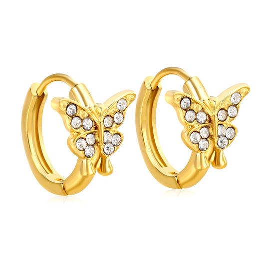 Wholesale Stainless Steel Romantic Butterfly Zircon Hoop EarringsHigh-resolution on white background