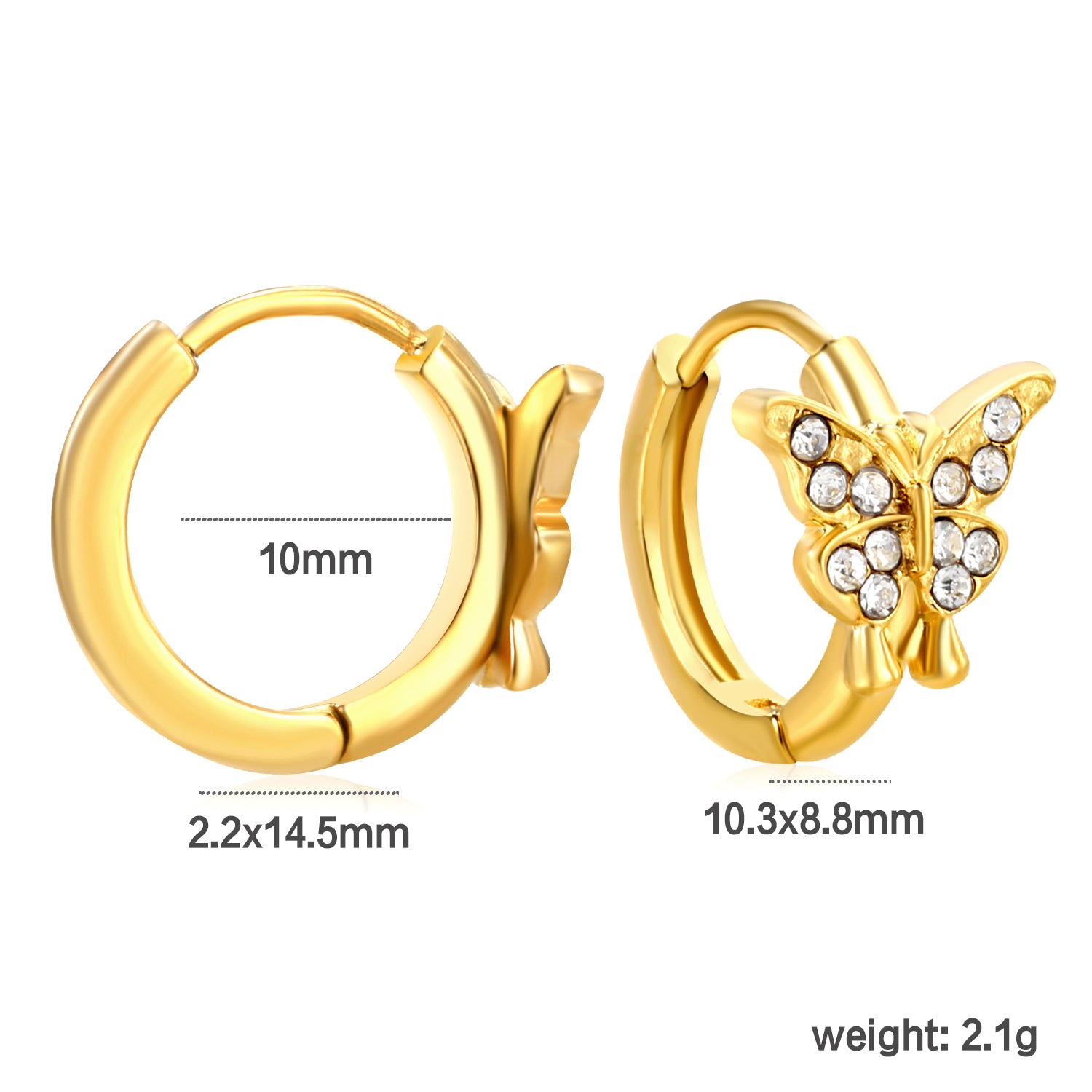 Wholesale Stainless Steel Romantic Butterfly Zircon Hoop Earringsdimension diagram with measurements