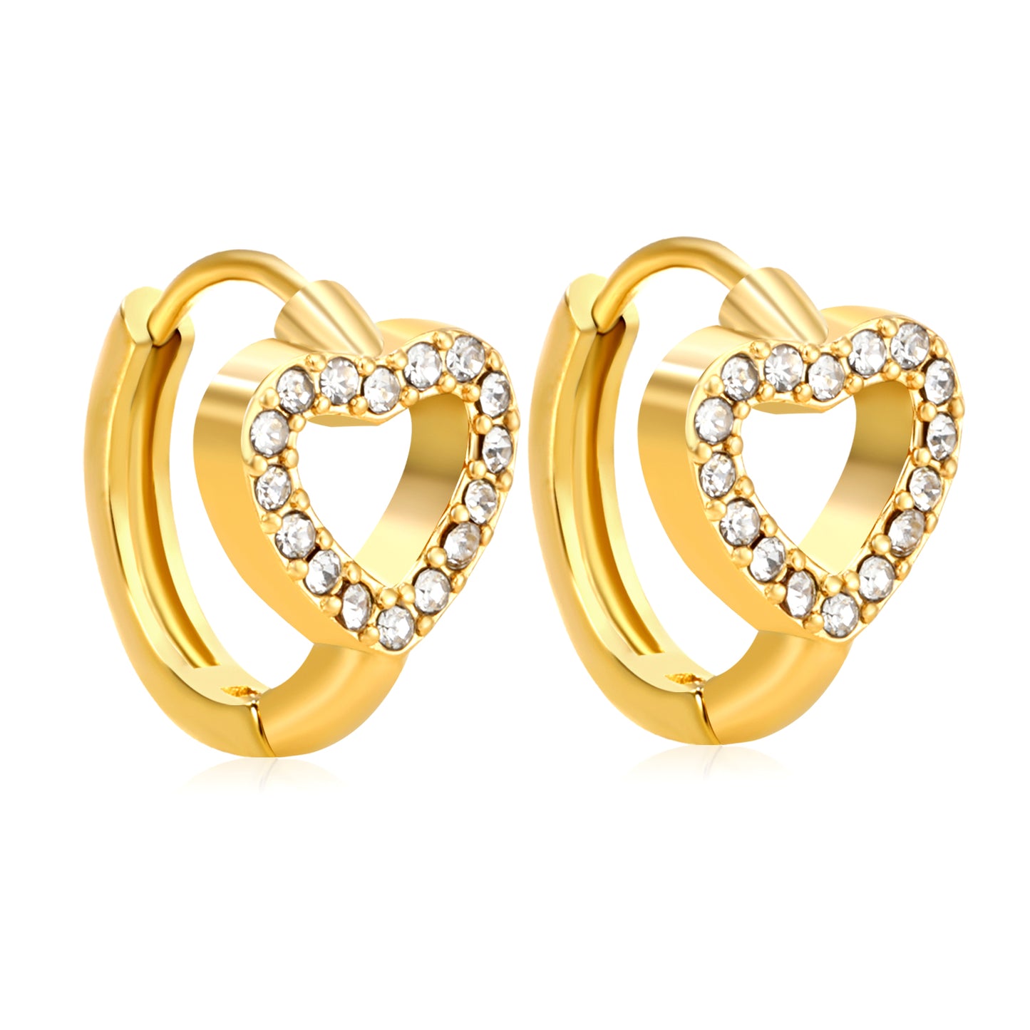 Wholesale Stainless Steel Romantic Hollow Heart Zircon Hoop EarringsHigh-resolution on white background