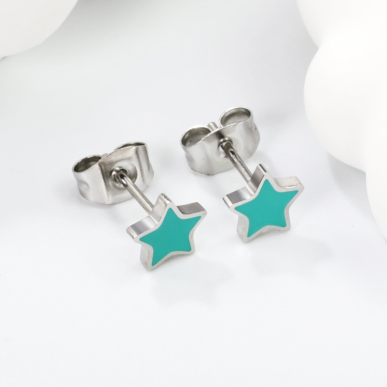 Wholesale Stainless Steel Star with Mint Green Drip EarringsHigh-resolution Lifestyle Photos