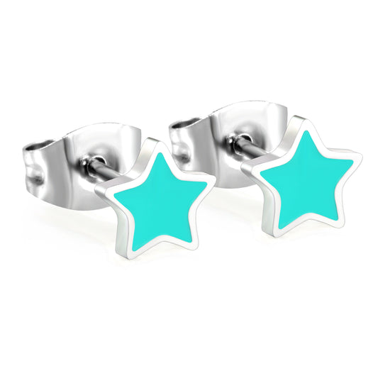 Wholesale Stainless Steel Star with Mint Green Drip EarringsHigh-resolution on white background