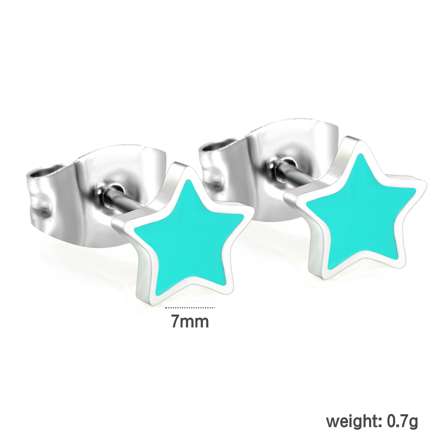 Wholesale Stainless Steel Star with Mint Green Drip Earringsdimension diagram with measurements