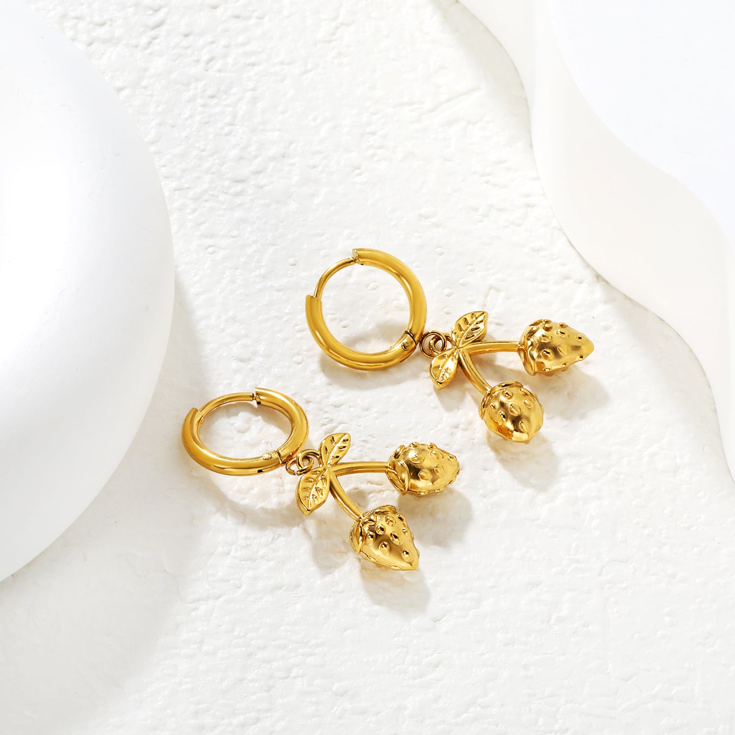 Wholesale Strawberry Earrings 18K Gold Plated Cute Dangle - Jacey JewelryHigh-resolution Lifestyle Photos
