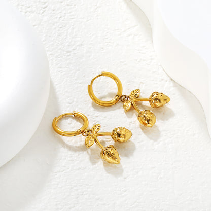 Wholesale Strawberry Earrings 18K Gold Plated Cute Dangle - Jacey JewelryHigh-resolution Lifestyle Photos