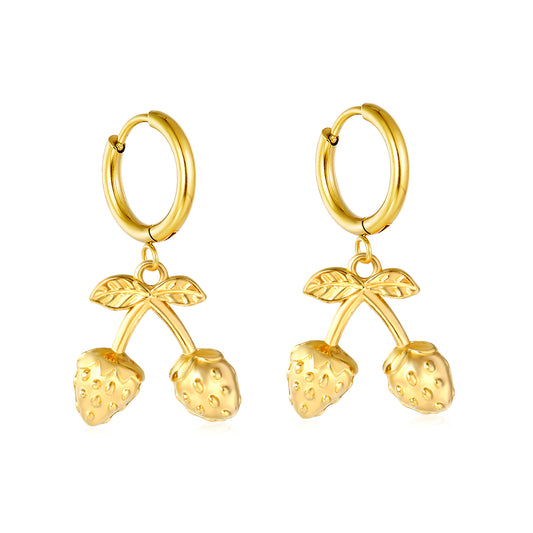 Wholesale Strawberry Earrings 18K Gold Plated Cute Dangle - Jacey JewelryHigh-resolution on white background
