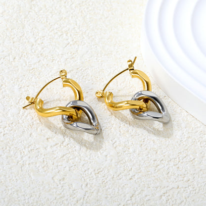 Wholesale Two-Tone Hoop Earrings Gold and Silver Interwoven Design Light LuxuryHigh-resolution Lifestyle Photos