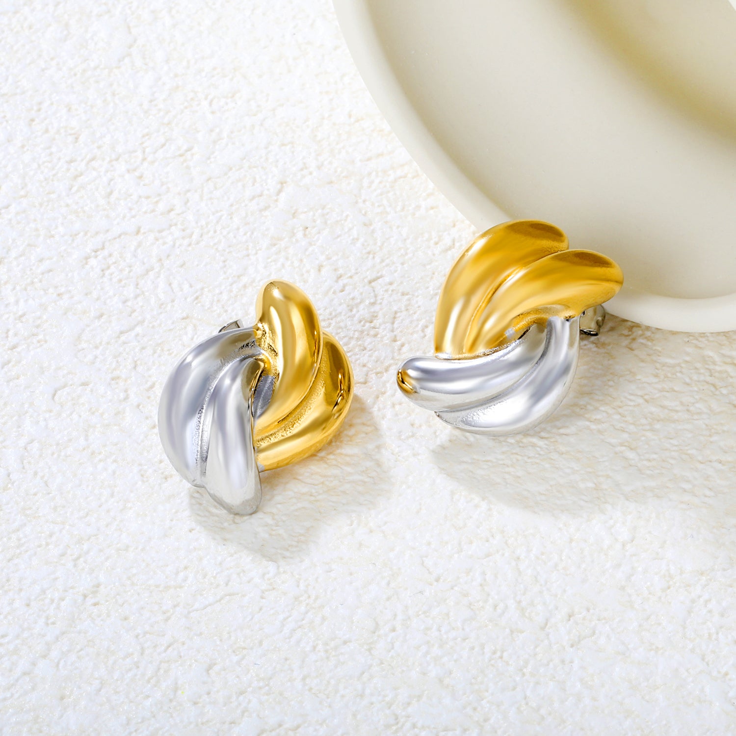 Wholesale Two-Tone Hoop Earrings Silver & Gold Minimalist - Jacey JewelryHigh-resolution Lifestyle Photos