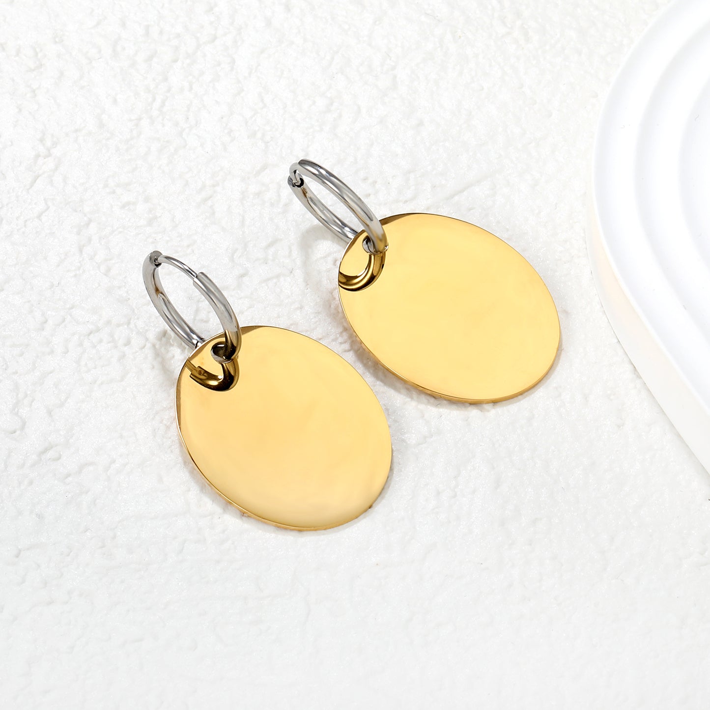 Wholesale Two-Tone Hoop with Gold Disc Earrings Contrast Design Minimalist LuxuryHigh-resolution Lifestyle Photos