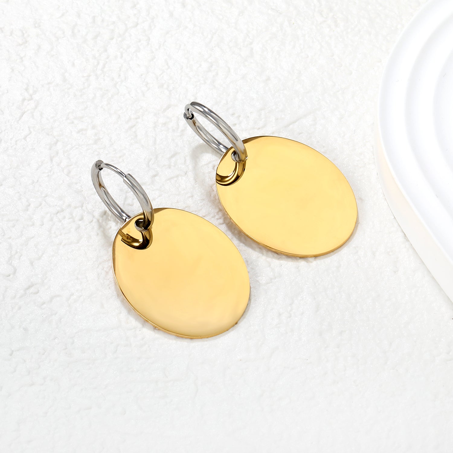 Wholesale Two-Tone Hoop with Gold Disc Earrings Contrast Design Minimalist LuxuryHigh-resolution Lifestyle Photos