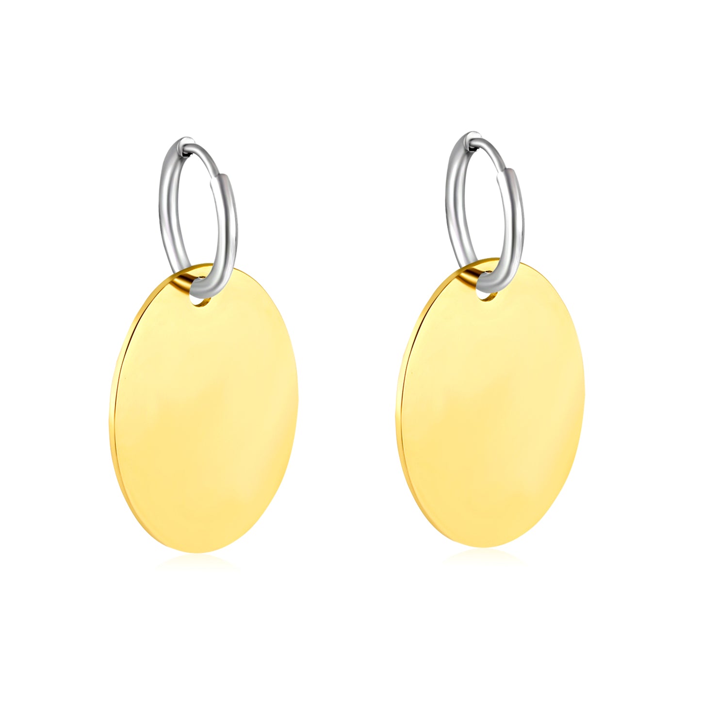 Wholesale Two-Tone Hoop with Gold Disc Earrings Contrast Design Minimalist LuxuryHigh-resolution on white background