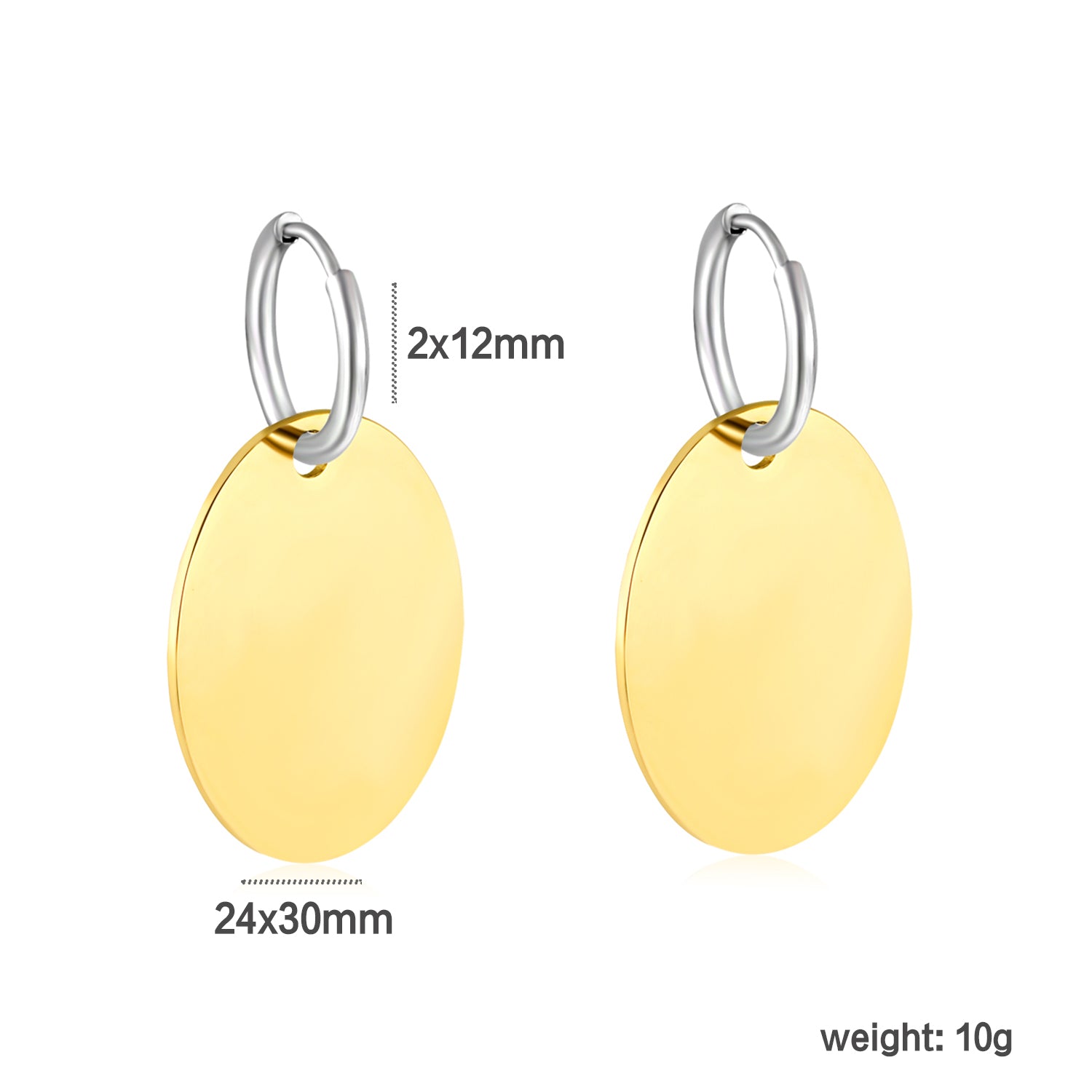 Wholesale Two-Tone Hoop with Gold Disc Earrings Contrast Design Minimalist Luxurydimension diagram with measurements