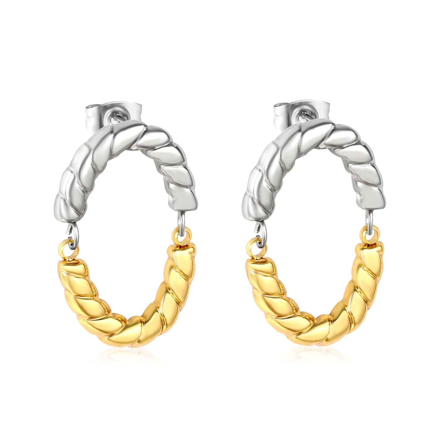 Wholesale Two-Tone Woven Hoop Earrings Gold and Silver Braid Industrial LuxuryHigh-resolution on white background
