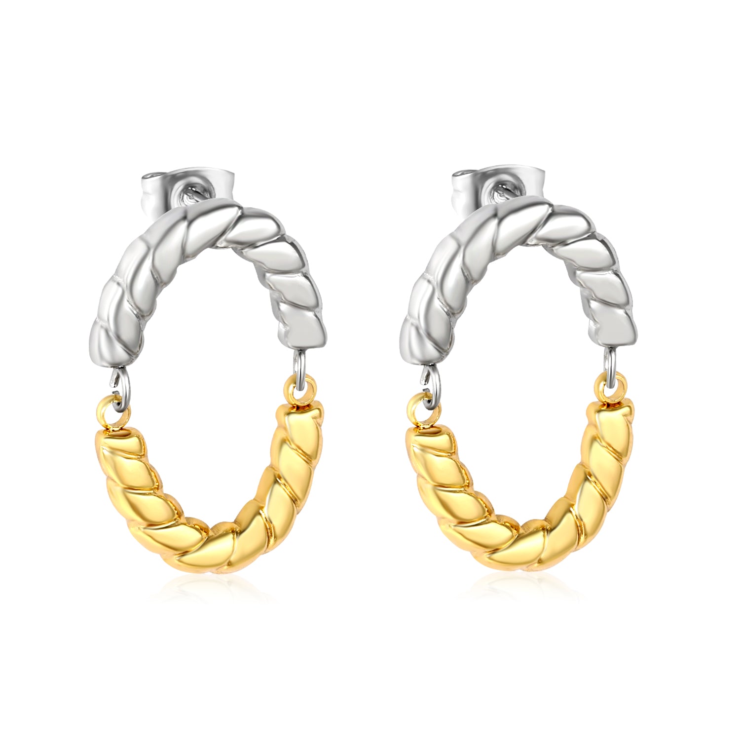 Wholesale Two-Tone Woven Hoop Earrings Gold and Silver Braid Industrial LuxuryHigh-resolution on white background