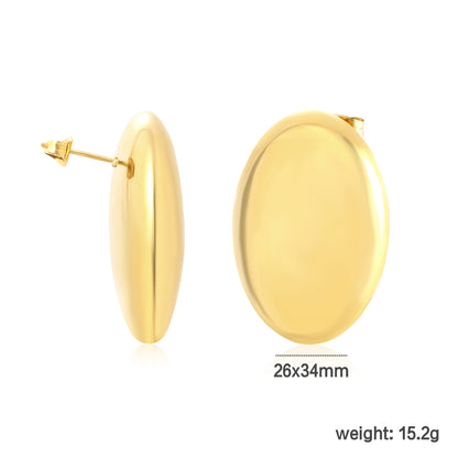 Wholesale Waterproof 18K PVD Gold Plated High Polish Oval Studsdimension diagram with measurements