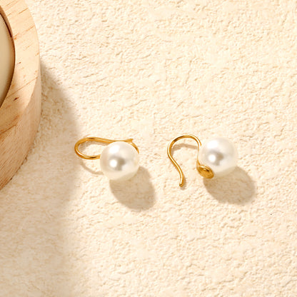 Wholesale Waterproof 18K PVD Gold Plated Minimalist Pearl DanglesClose-ups of the gold plating and details