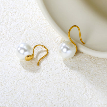 Wholesale Waterproof 18K PVD Gold Plated Minimalist Pearl DanglesHigh-resolution Lifestyle Photos