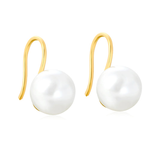 Wholesale Waterproof 18K PVD Gold Plated Minimalist Pearl DanglesHigh-resolution on white background