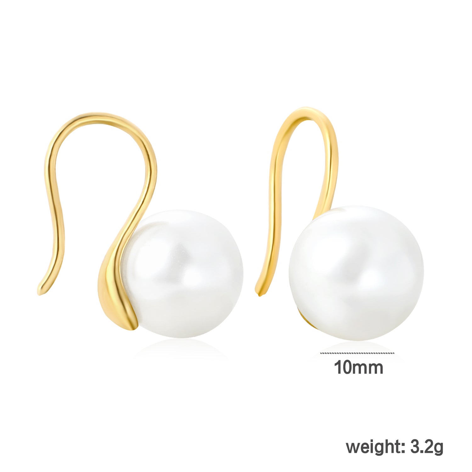 Wholesale Waterproof 18K PVD Gold Plated Minimalist Pearl Danglesdimension diagram with measurements