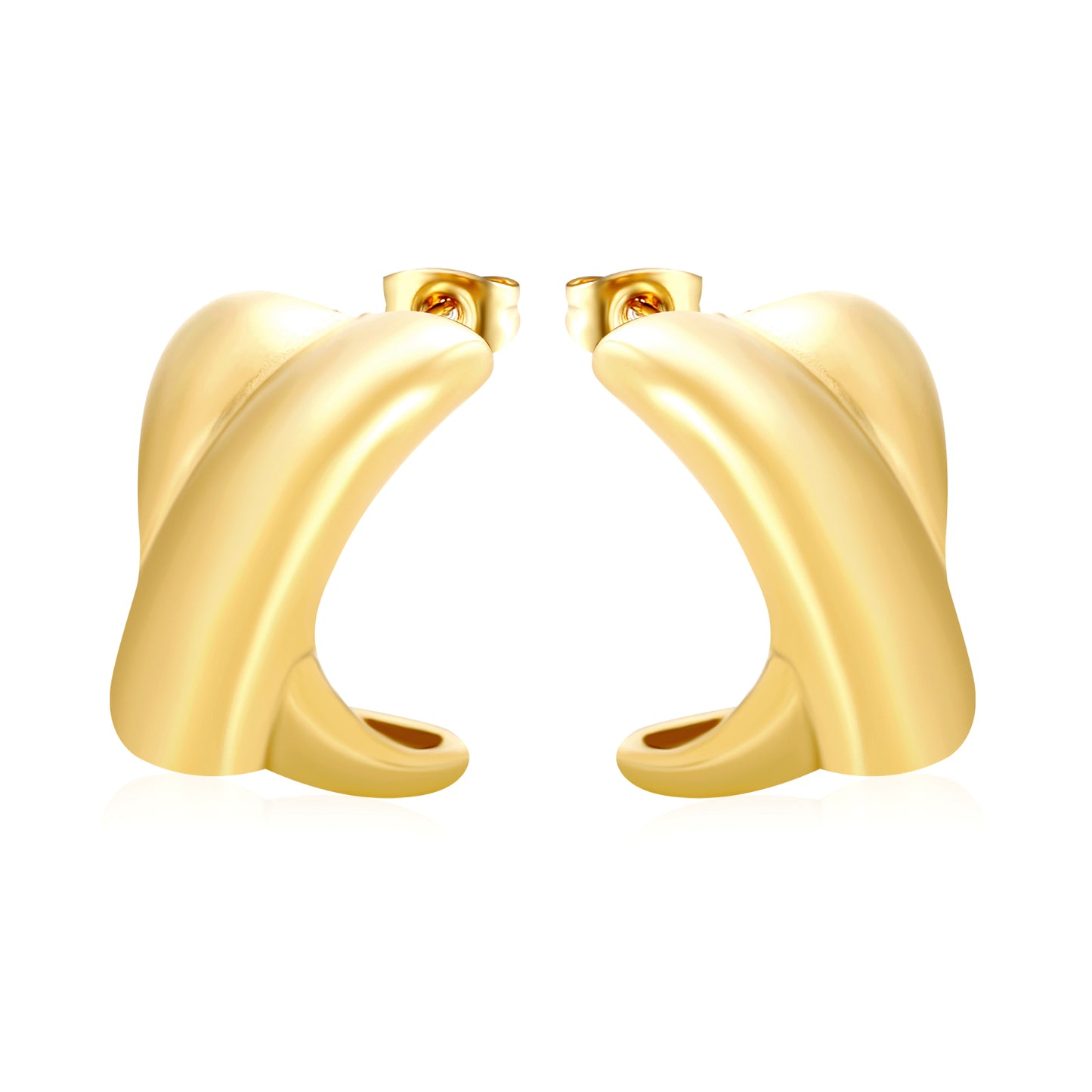 Wholesale Waterproof 18K PVD Two-Tone Smooth C Hoop EarringsHigh-resolution on white background