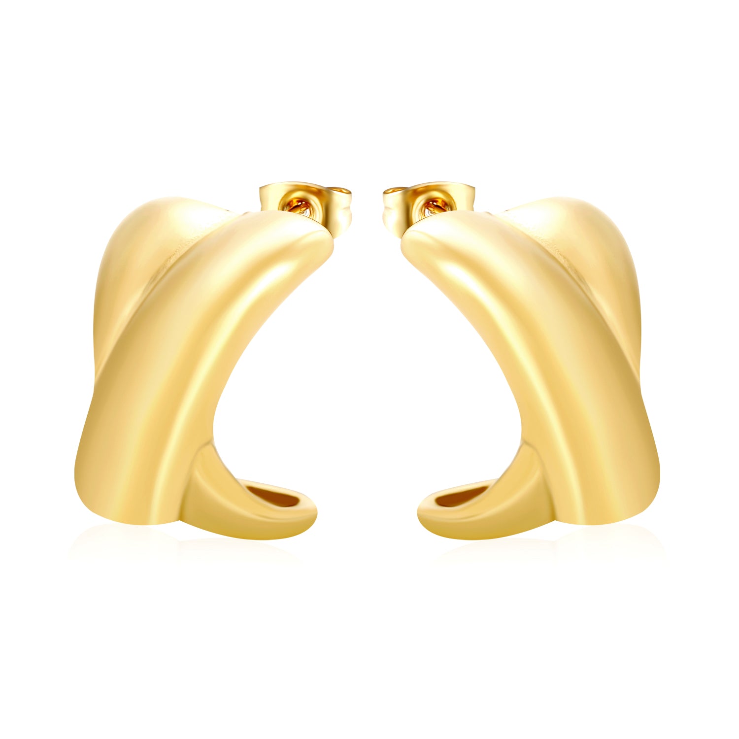 Wholesale Waterproof 18K PVD Two-Tone Smooth C Hoop EarringsHigh-resolution on white background