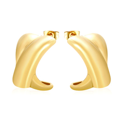 Wholesale Waterproof 18K PVD Two-Tone Smooth C Hoop EarringsHigh-resolution on white background
