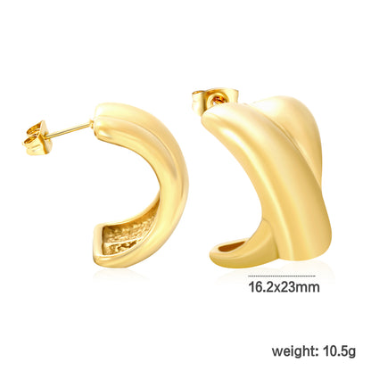 Wholesale Waterproof 18K PVD Two-Tone Smooth C Hoop Earringsdimension diagram with measurements