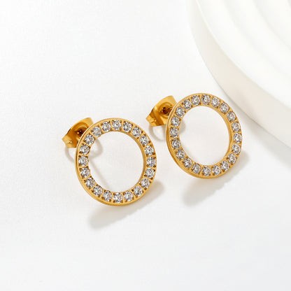 Wholesale Waterproof PVD Gold CNC CZ Hollow Circle Stud EarringsDetailed scene image
