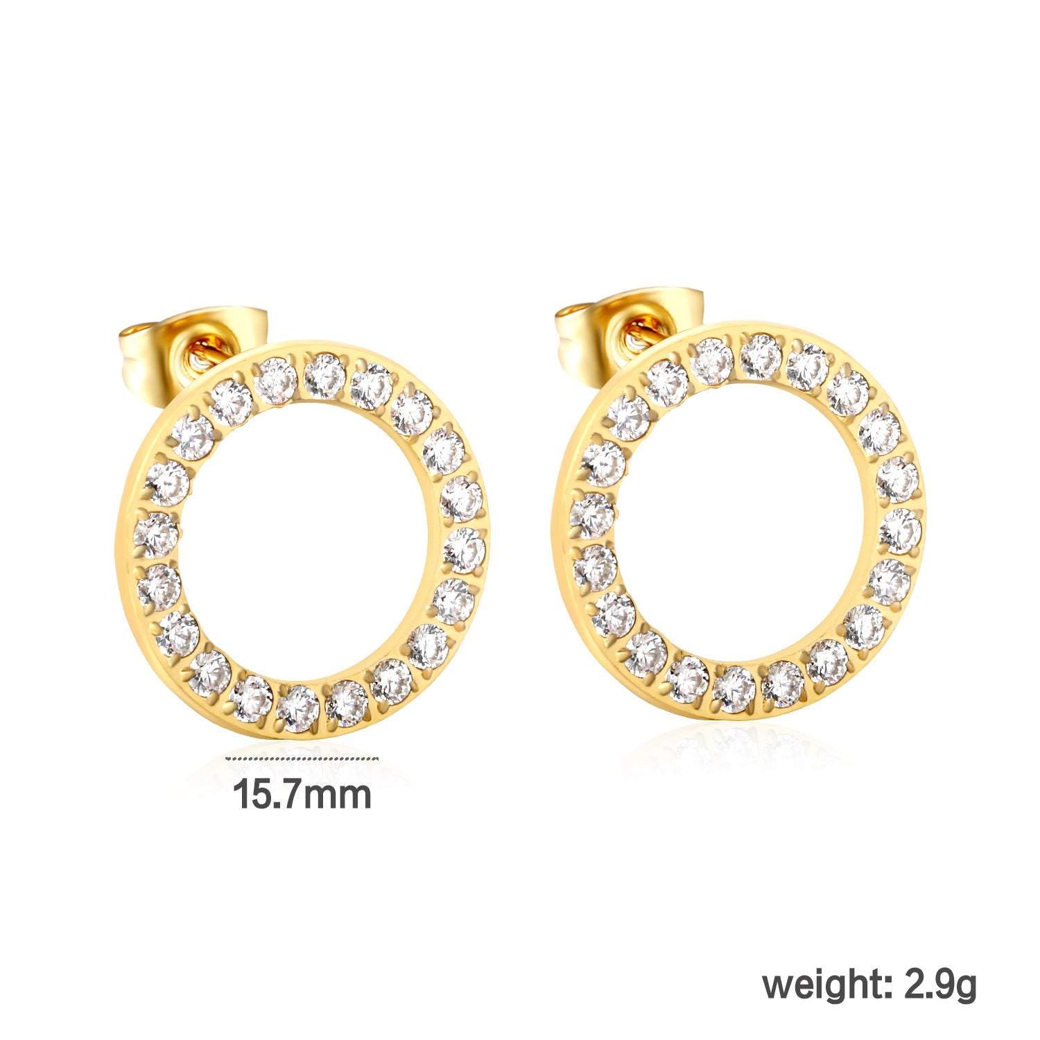 Wholesale Waterproof PVD Gold CNC CZ Hollow Circle Stud EarringsDimension diagram
