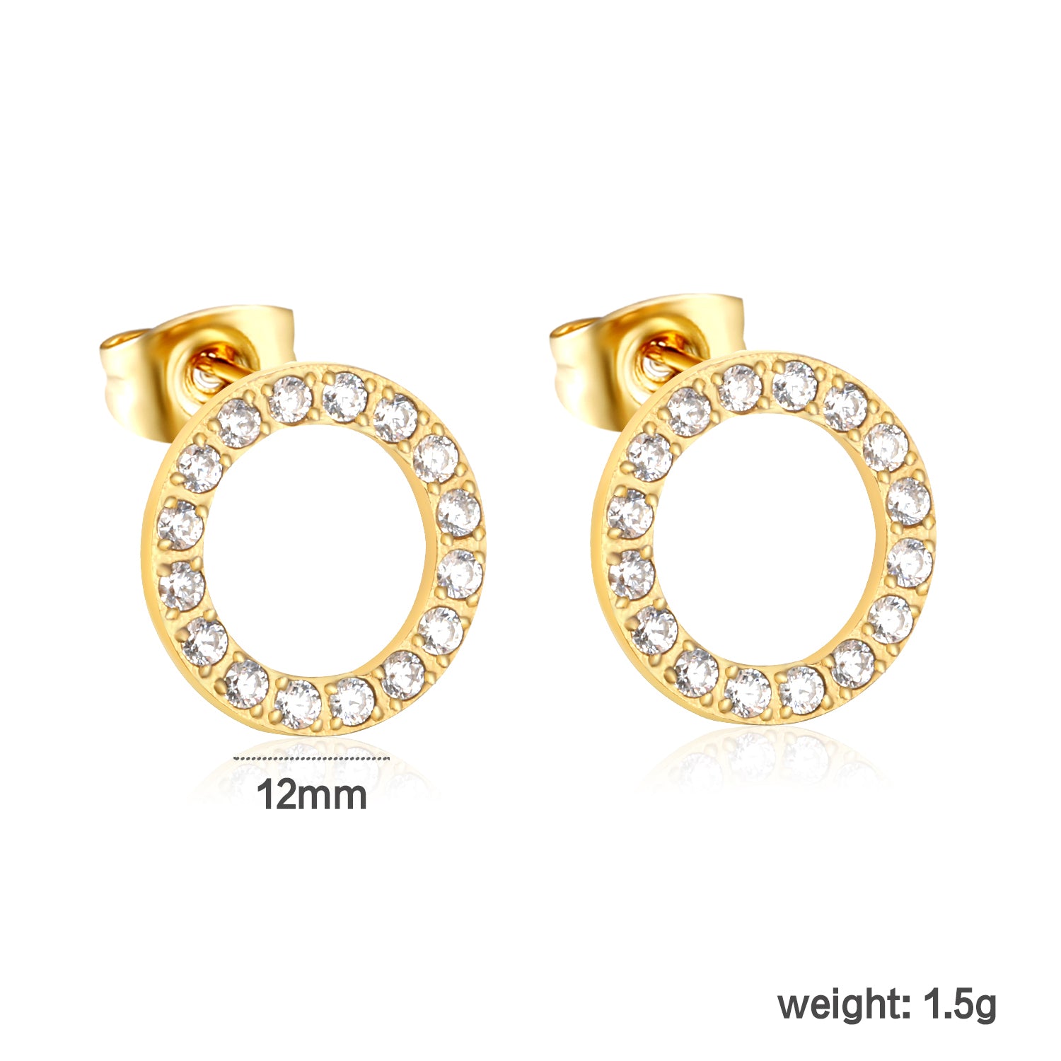 Wholesale Waterproof PVD Gold CNC CZ Hollow Circle Stud EarringsDimension diagram_small