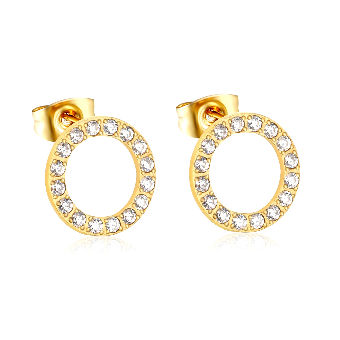 Wholesale Waterproof PVD Gold CNC CZ Hollow Circle Stud EarringsHigh-resolution white background image small
