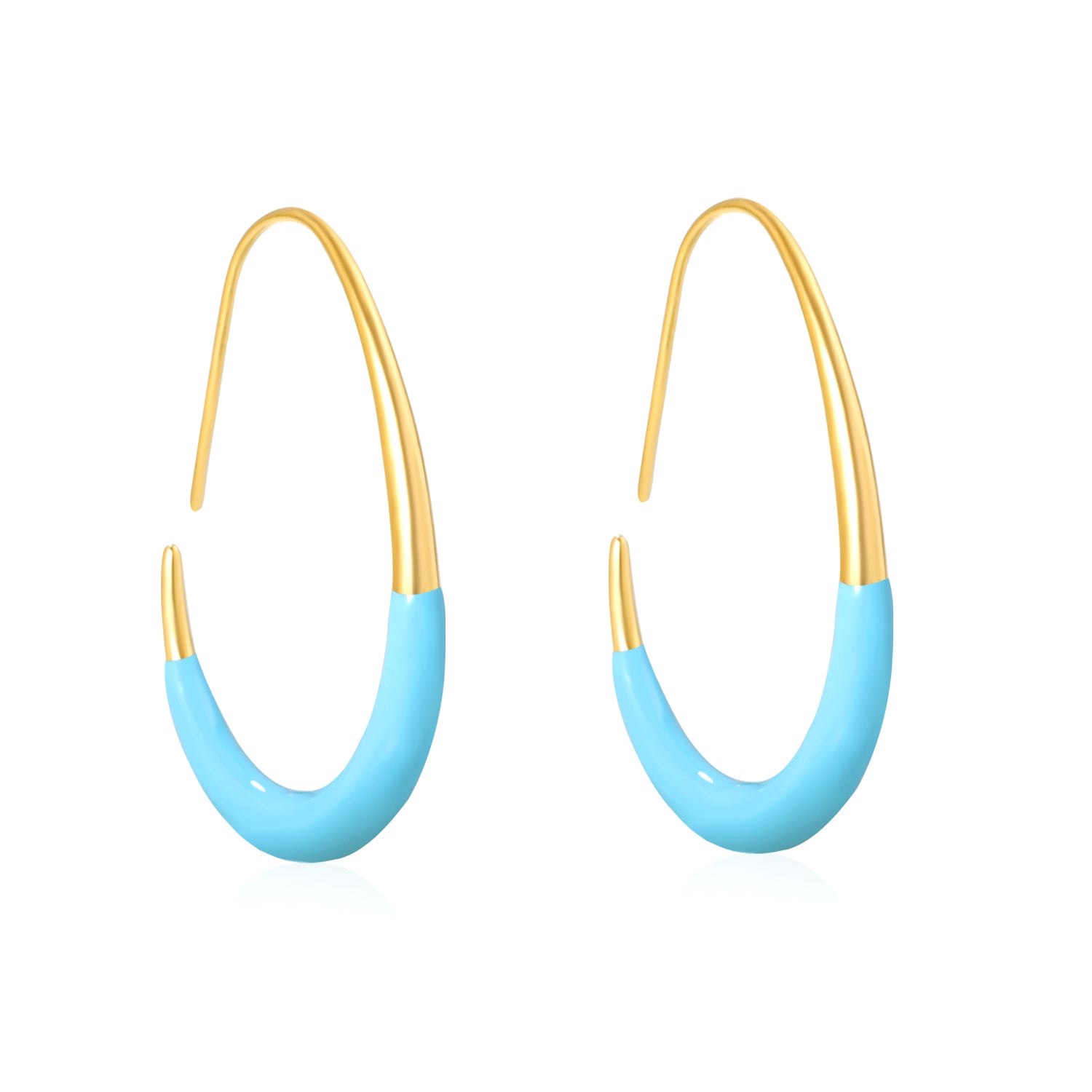 Wholesale Waterproof PVD Gold Enamel Egg-Circle EarringsHigh-resolution white background image_blue
