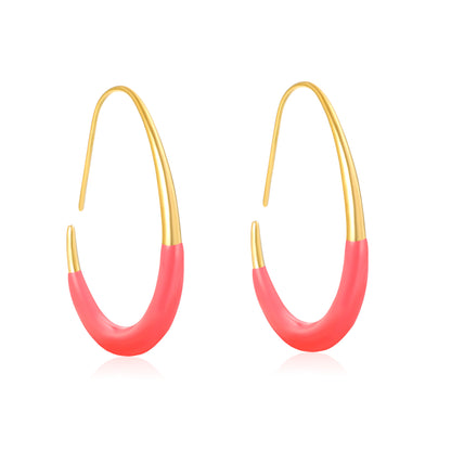 Wholesale Waterproof PVD Gold Enamel Egg-Circle EarringsHigh-resolution white background image-pink