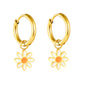 Wholesale Waterproof PVD Gold Orange Daisy Flower Hoop EarringsHigh-resolution white background image
